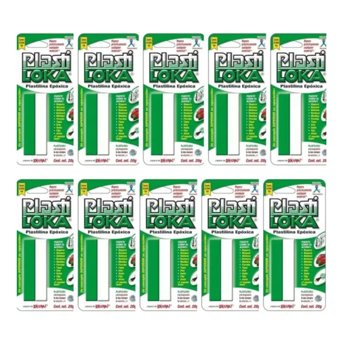 Caja 10 Plastilinas Epoxica Plasti Loka 20g Kola Loka - Kolaloka - empaque