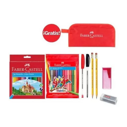 Set Escolar Faber Castell Lápices de Color Plumones Estuchera - MarchanteMX