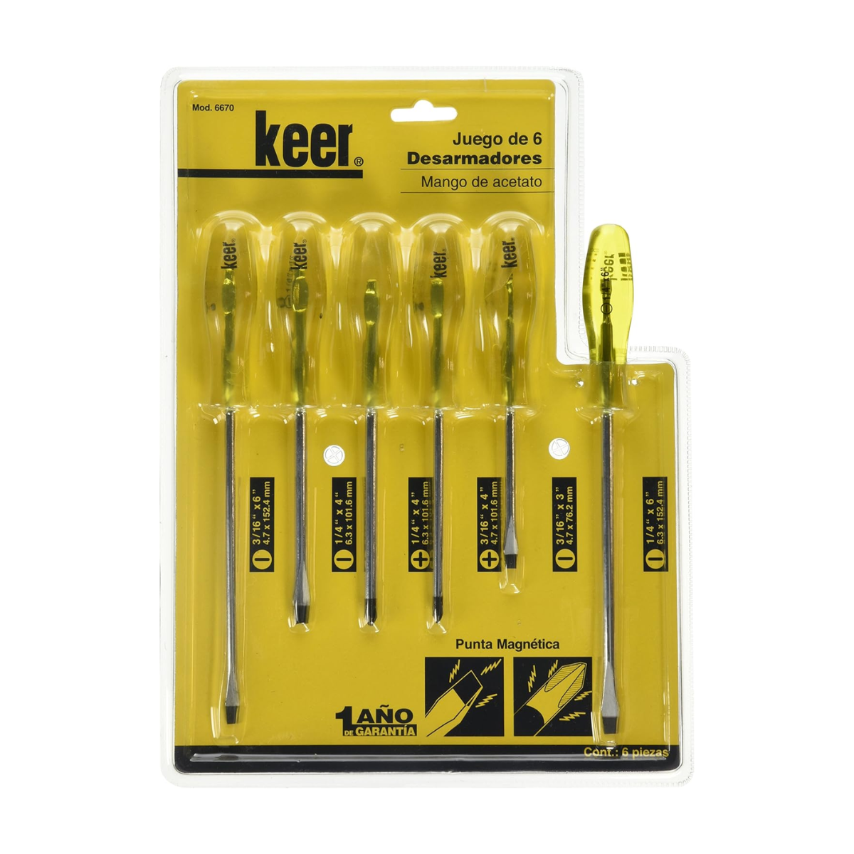 Juego de 6 Desarmadores Mango Transparente Keer