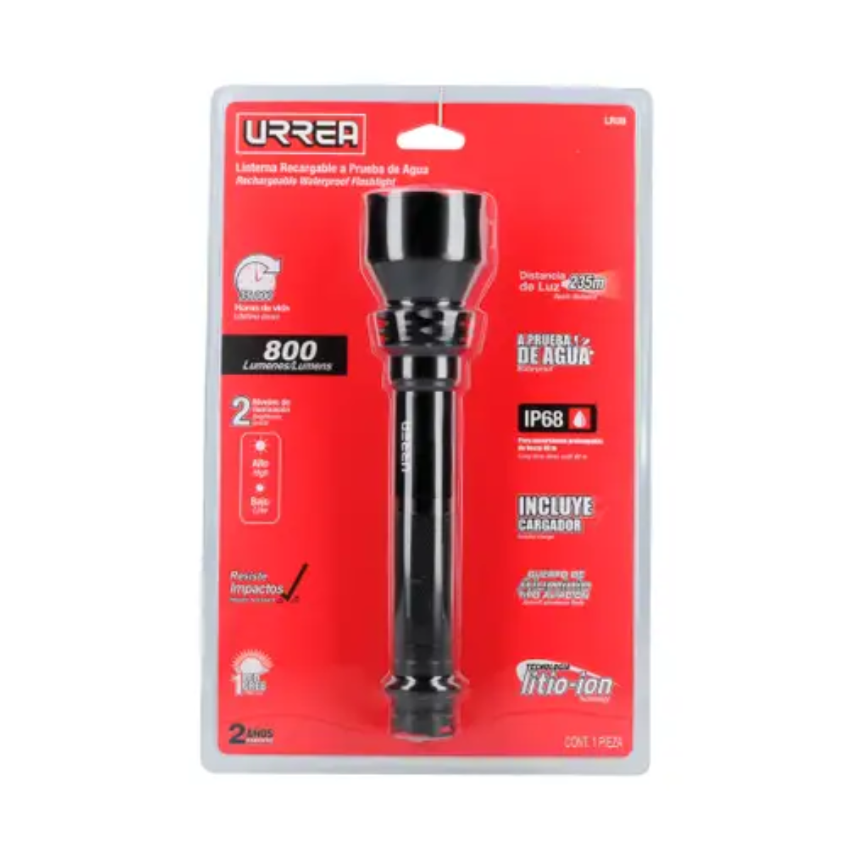 Linterna LED Urrea A Prueba De Agua Recargable 800 lm
