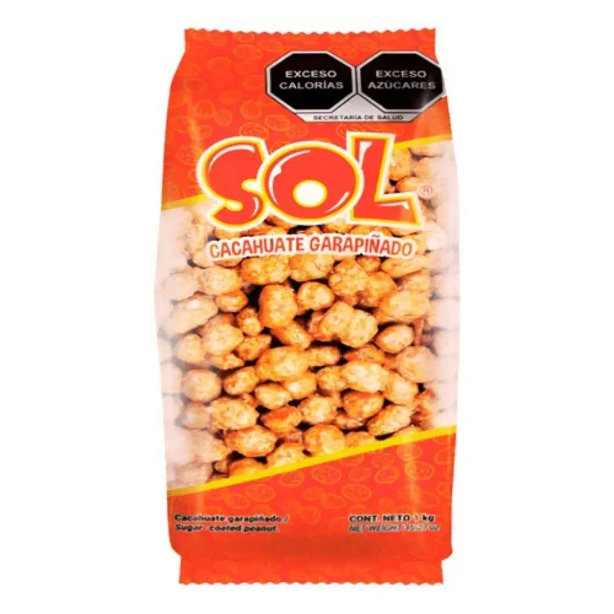 Cacahuates Garapiñados Natural Botanas Sol Snack Dulce 1kg - Papas Sol - vista lateral