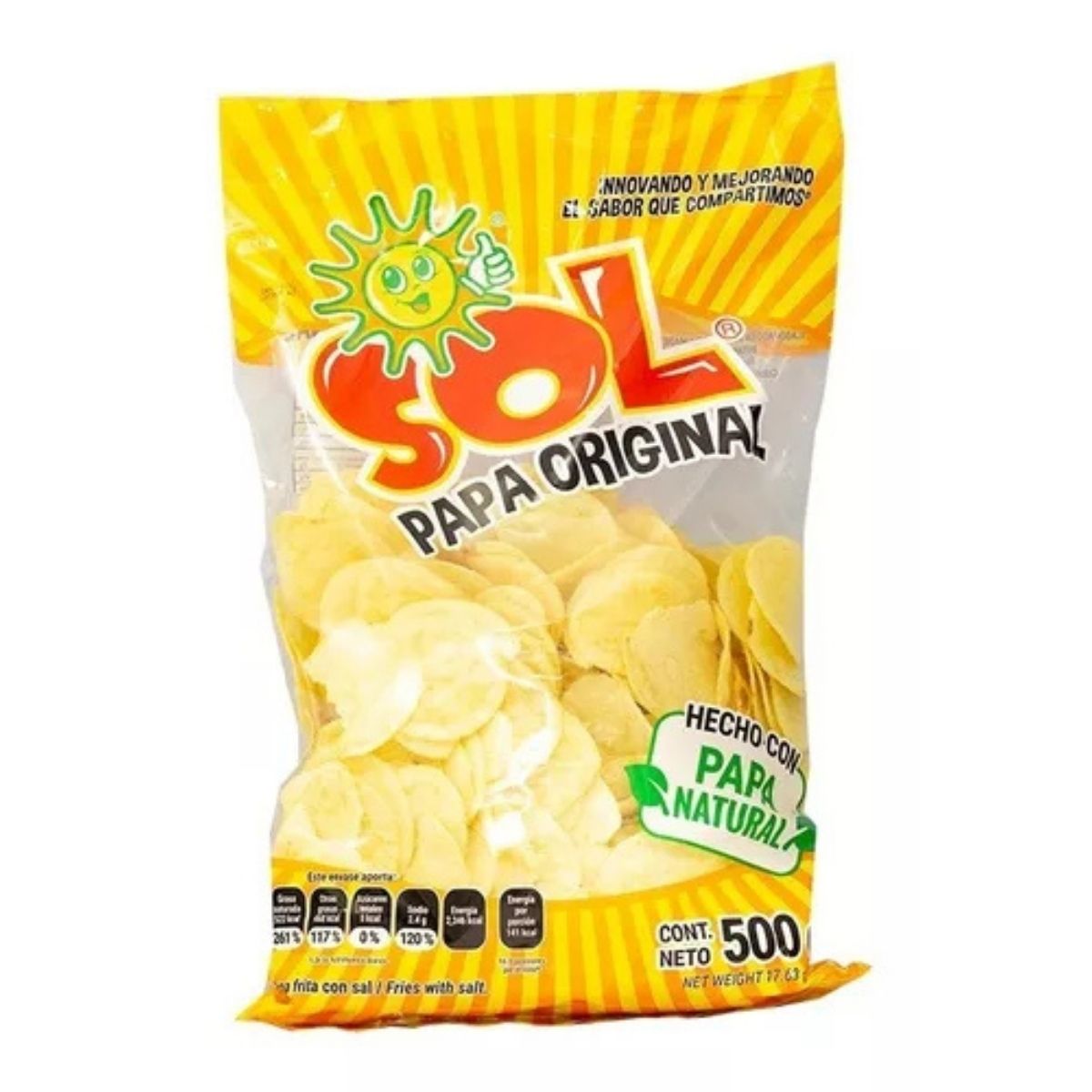 Papas Sol Sabor Original Botana Snack Crujiente Salado 500g