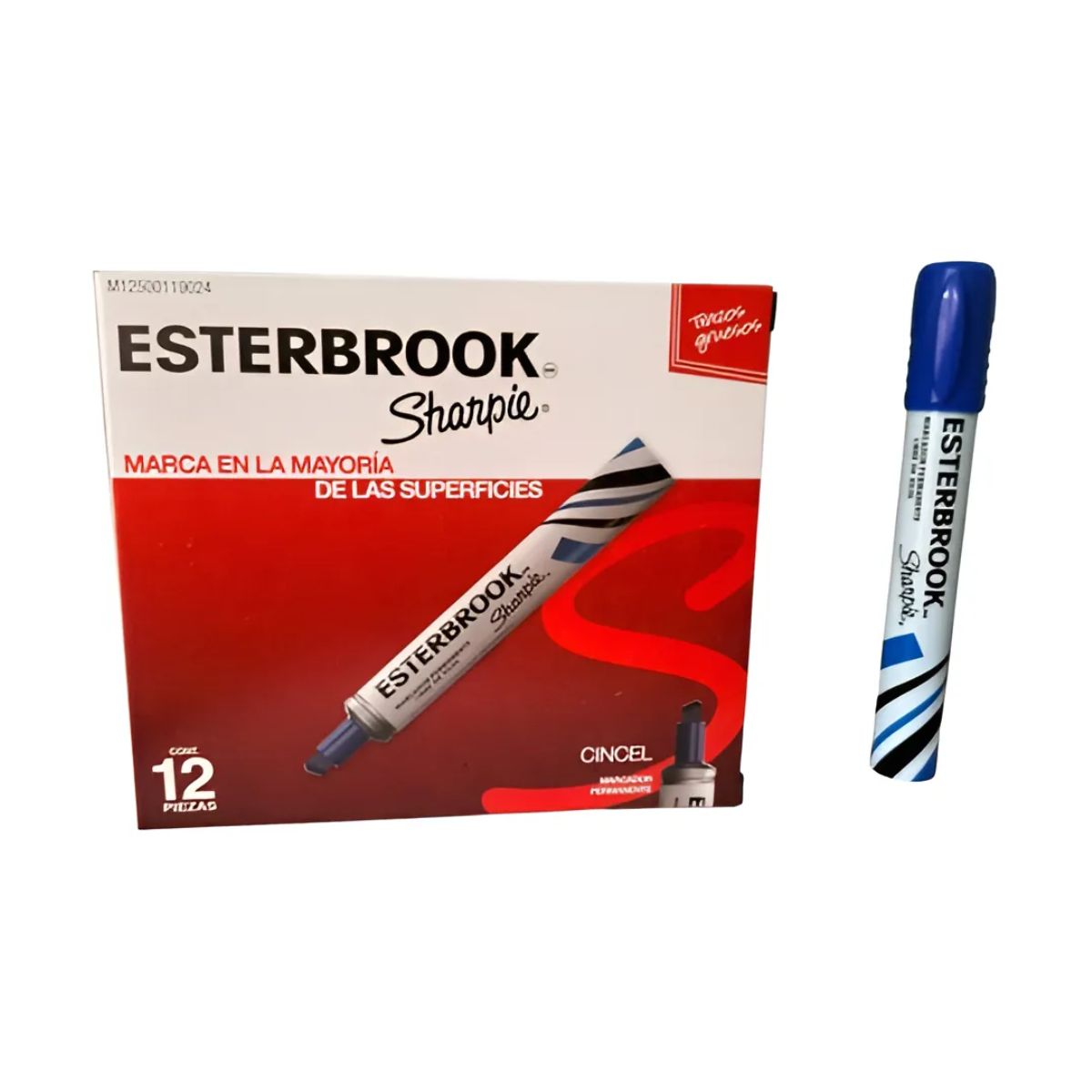 12 Marcadores Permanentes Esterbrook Sharpie Punta Cincel Color Rojo