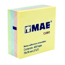 Cubo Notas Adhesivas 3x3in 400 Hojas Mae 4 Colores Paste /v MarchanteMX