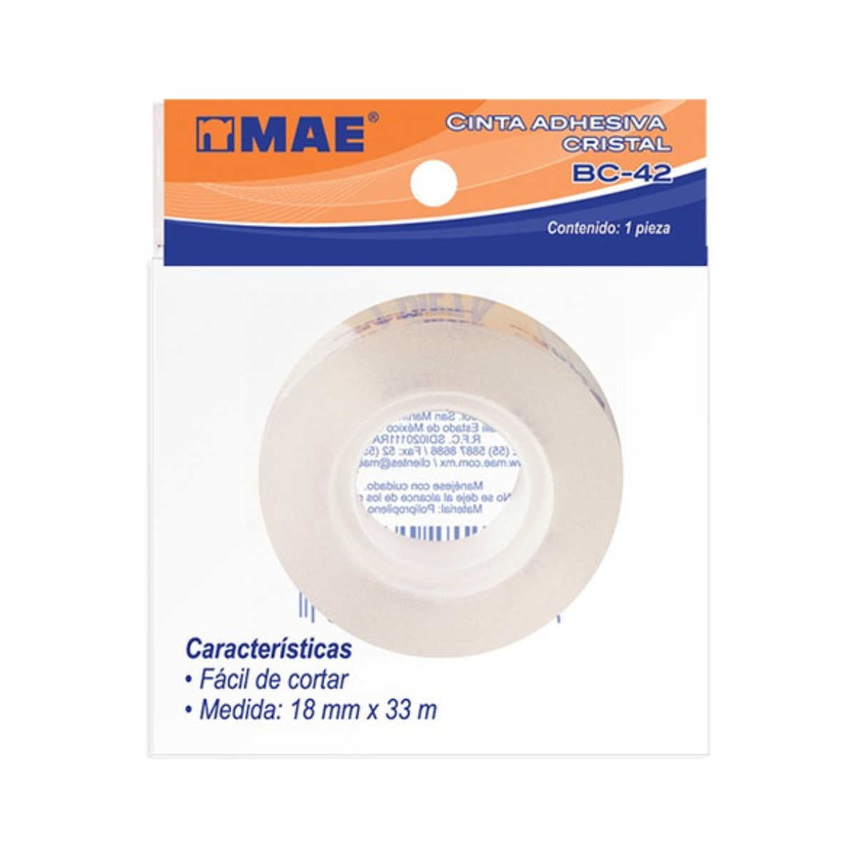 Cinta Adhesiva Cristal Mae Bc-42 18mm X 33m Uso General