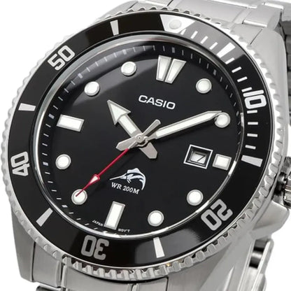 Reloj Casio Para Caballero Acero Inox Mdv-106dd-1a1vcf Correa Plateado Bisel Negro Fondo Negro - Casio - vista lateral