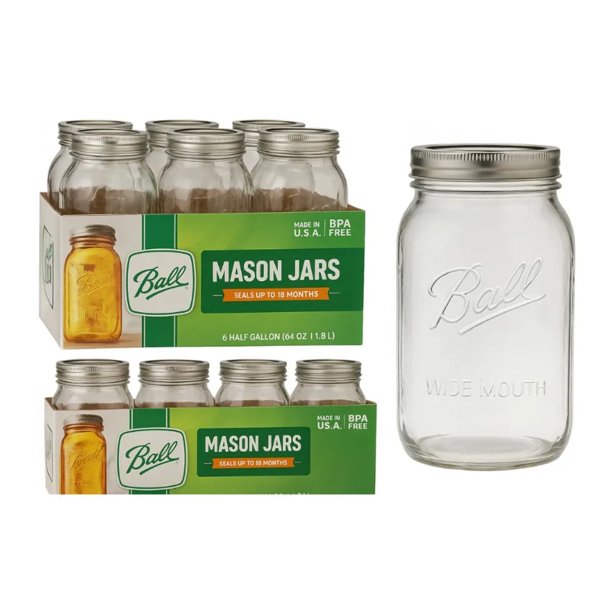 Frasco Vidrio Mason Jar Ball 64 Oz Boca Ancha Original 12pz Ball