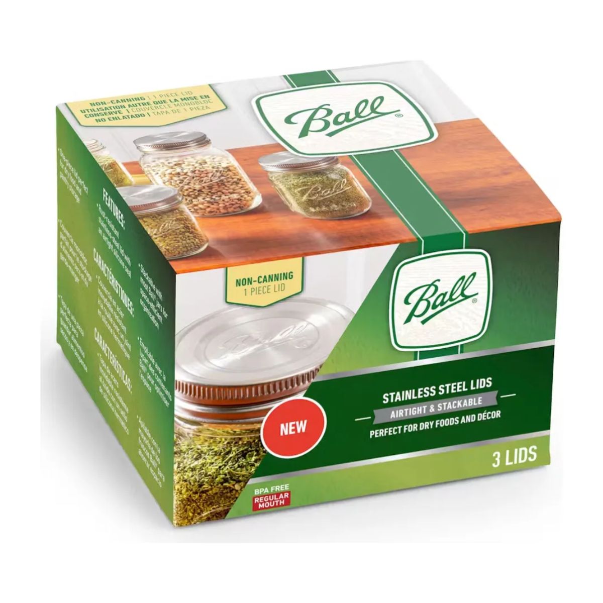 Caja 3pz Tapas De Acero Inoxidable Ball Boca Regular - Plateado - Tapa