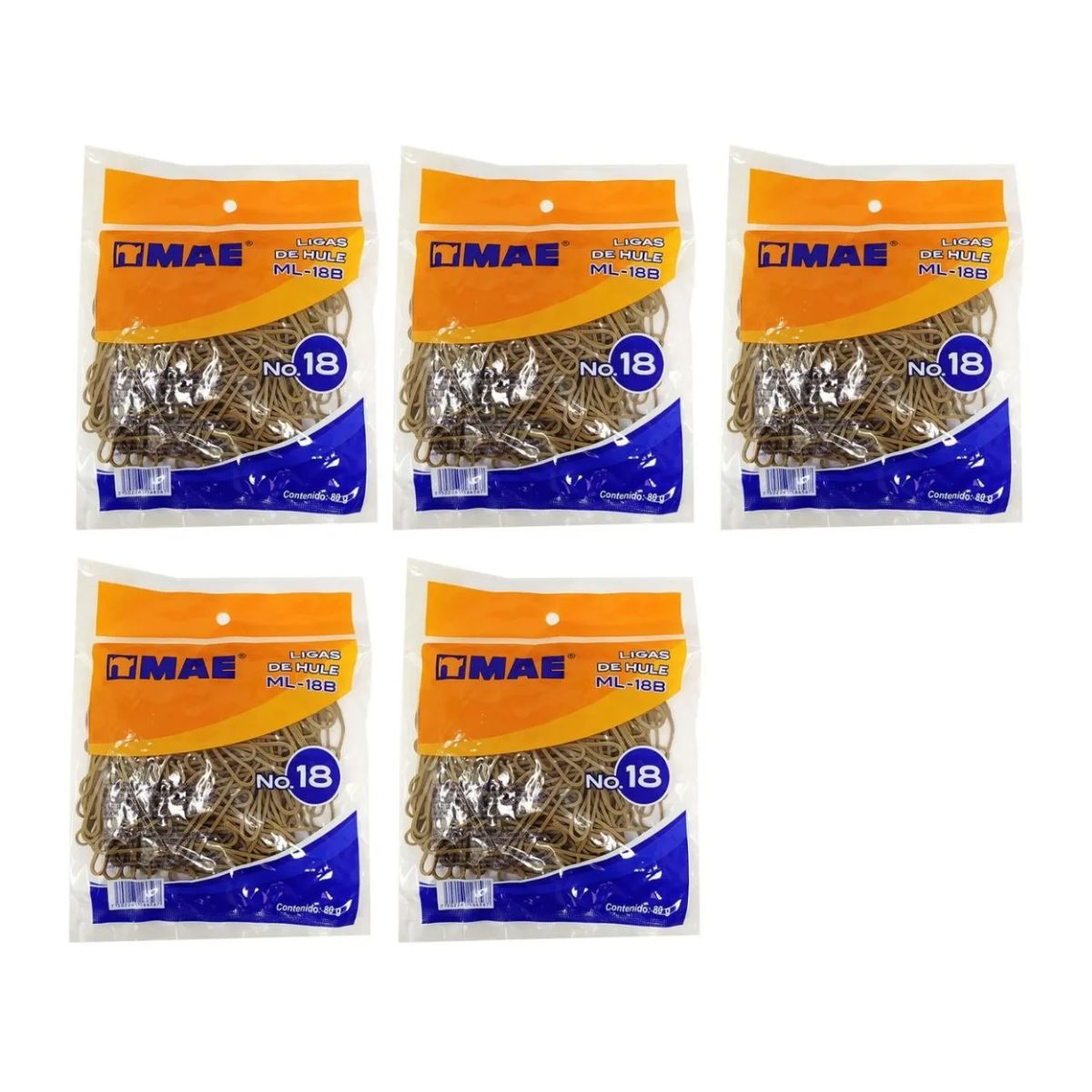 5 Bolsas Ligas Hule MAE Numero 18 Bolsa De 80 gramos