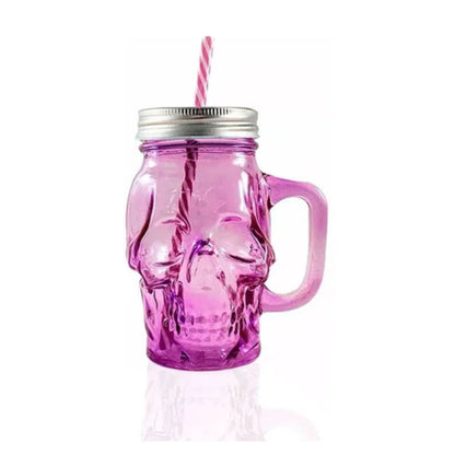 3pz Tarros Calavera Vaso Frasco Vidrio Mason Jars Cerveza Color Rosa, Rojo y Morado