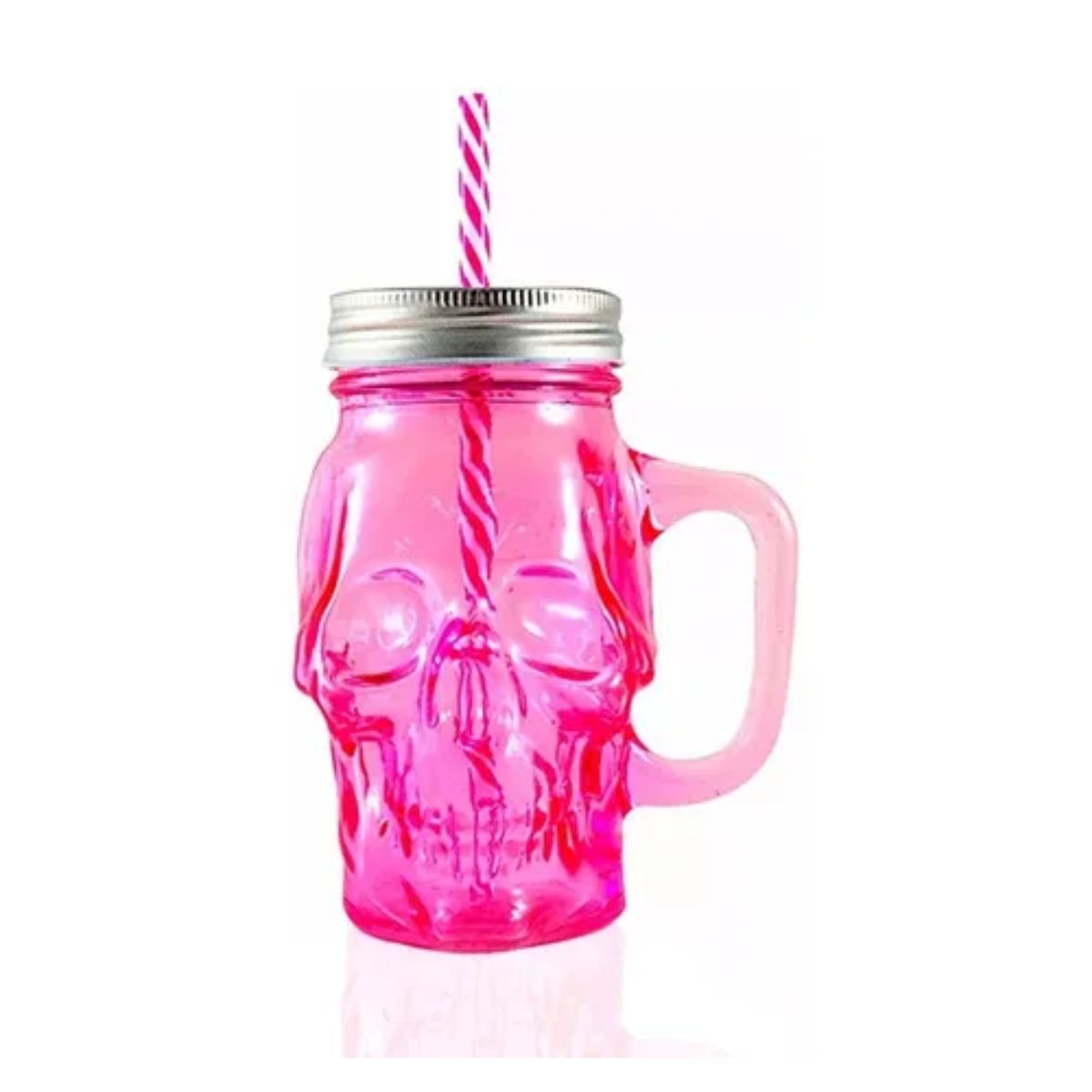 3pz Tarros Calavera Vaso Frasco Vidrio Mason Jars Cerveza Color Rosa, Rojo y Morado