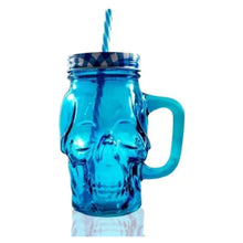 3pz Tarros Calavera Vaso Frasco Vidrio Mason Jars Cerveza Color Mix Color Azul, Amarillo y Verde