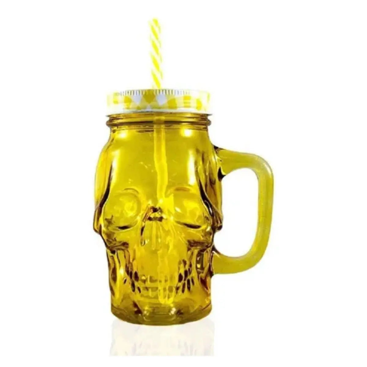 3pz Tarros Calavera Vaso Frasco Vidrio Mason Jars Cerveza Color Mix Color Azul, Amarillo y Verde Drink Lab
