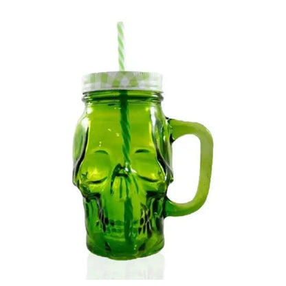 3pz Tarros Calavera Vaso Frasco Vidrio Mason Jars Cerveza Color Mix Color Azul, Amarillo y Verde Drink Lab