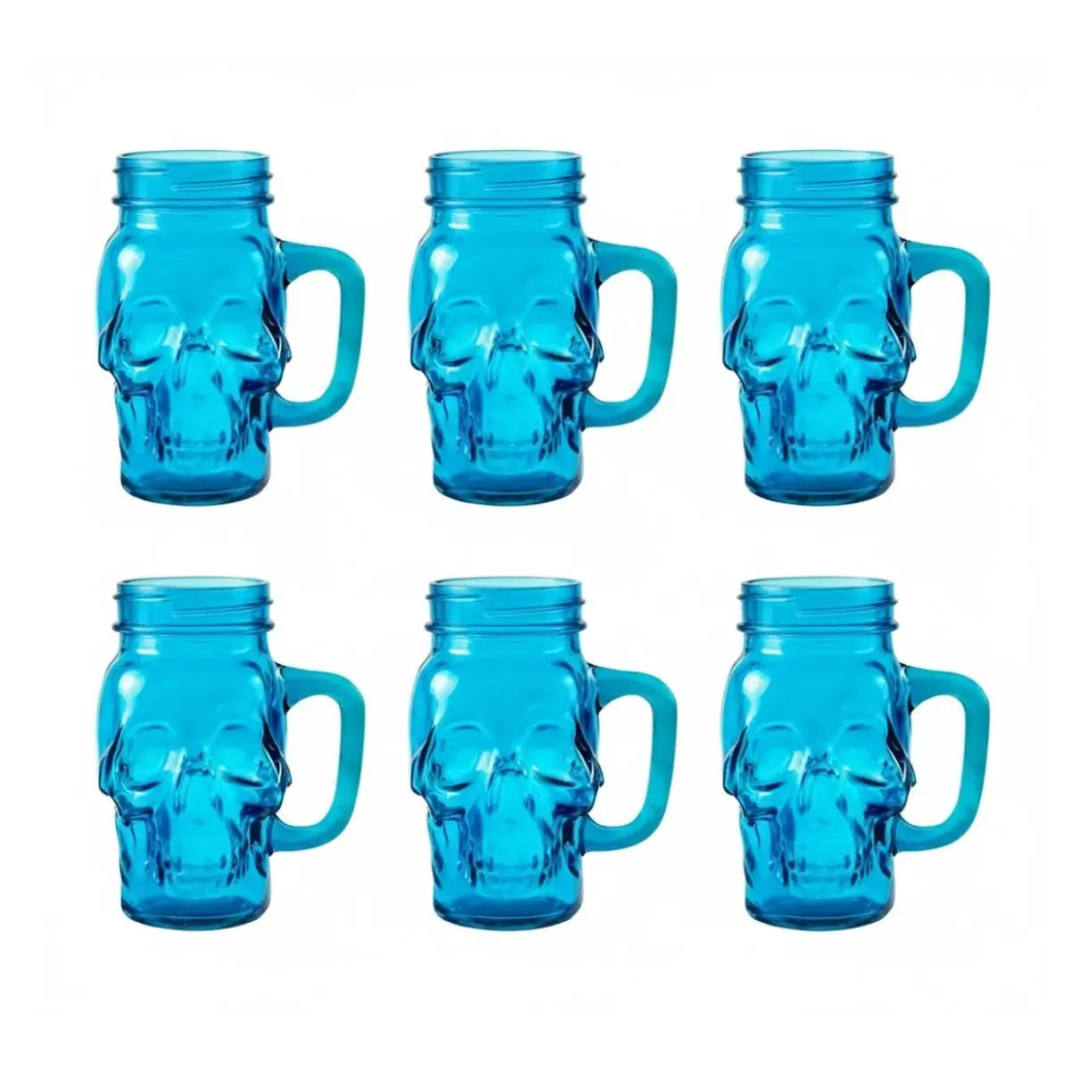 6 Mason Jar Calavera Azul Asa 16oz Sin Tapa Sin Popote