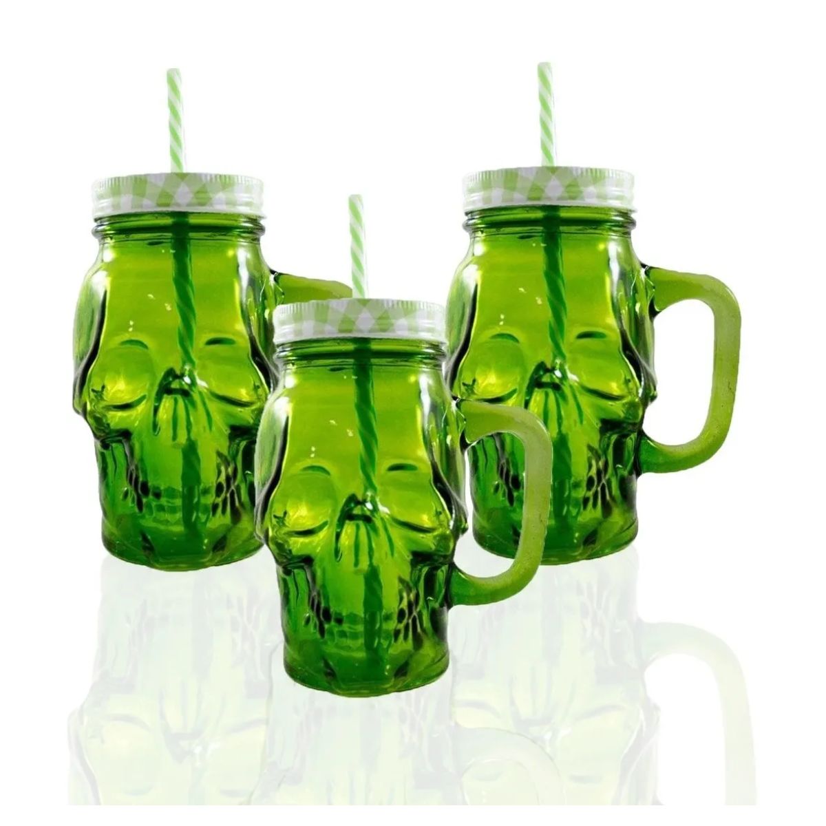 3pz Tarros Calavera Vaso Frasco Vidrio Mason Jars Color Verde