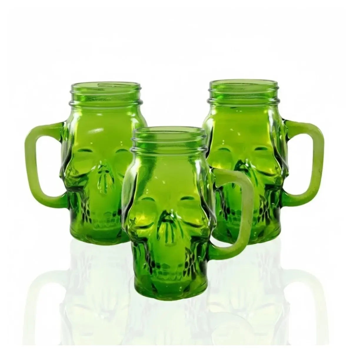 3 Mason Jar Calavera COLOR con Asa 16oz VERDE Sin Tapa Sin Popote - Drink Lab - vista trasera