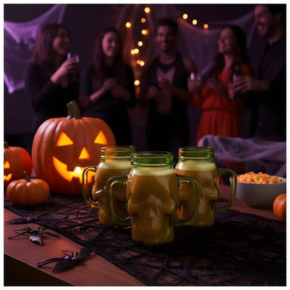 3 Mason Jar Calavera COLOR con Asa 16oz VERDE Sin Tapa Sin Popote - Drink Lab - vista lateral
