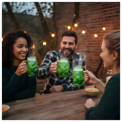 3 Mason Jar Calavera COLOR con Asa 16oz VERDE Sin Tapa Sin Popote - Drink Lab - empaque