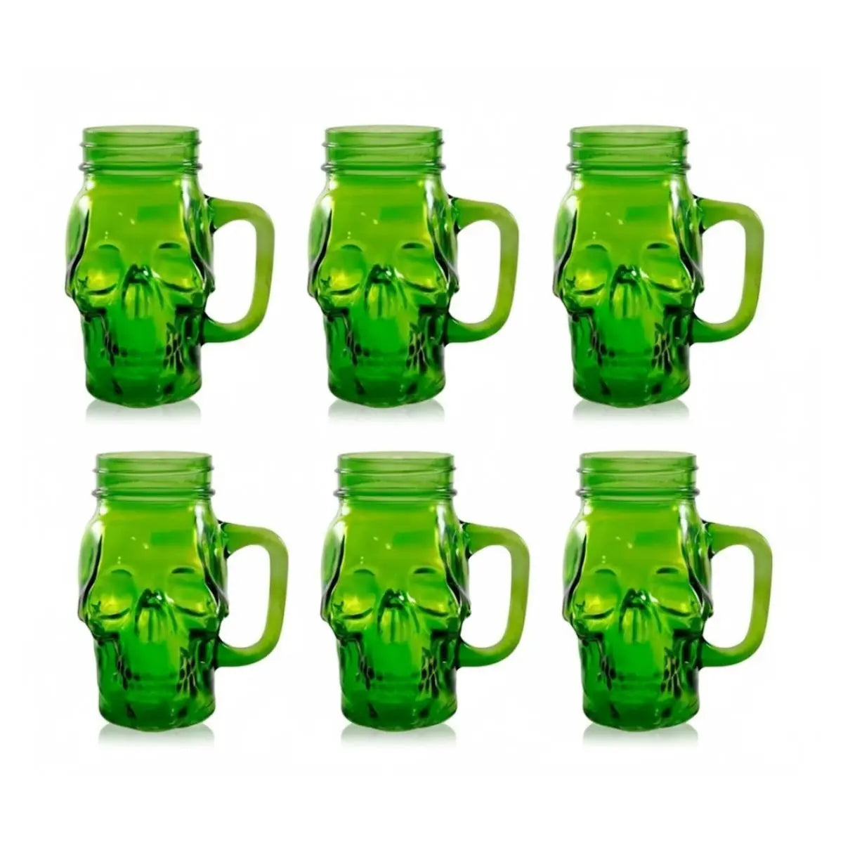 6 Mason Jar Calavera COLOR con Asa 16oz VERDE Sin Tapa Sin Popote - Coveme - detalle