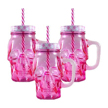 3pz Tarros Calavera Vaso Frasco Vidrio Mason Jars Cerveza Color Rosa