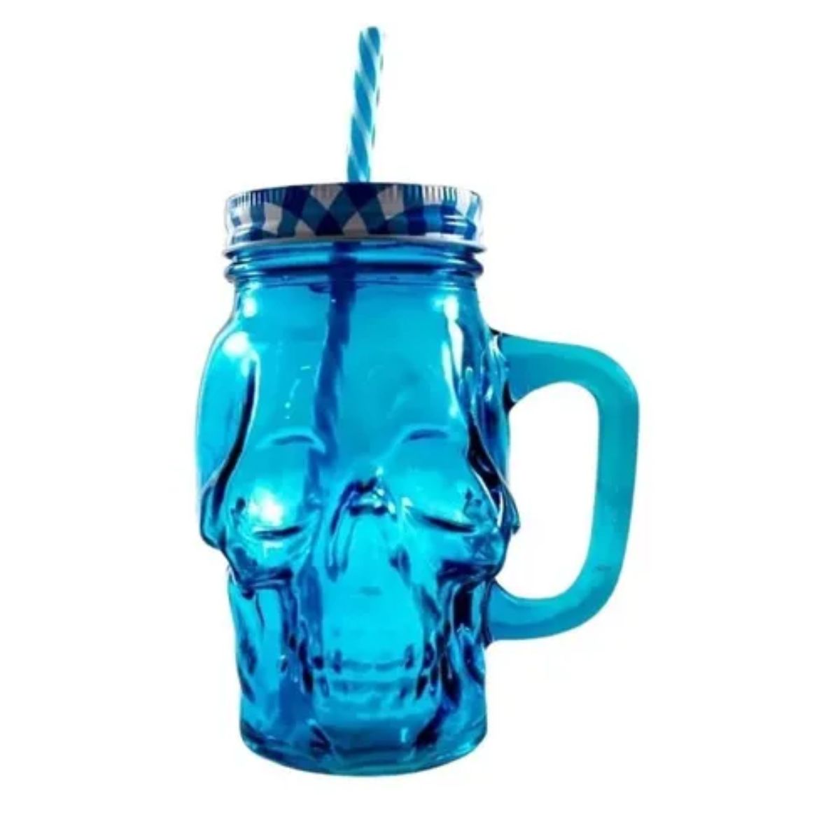 3pz Tarros Calavera Vaso Frasco Vidrio Mason Jars Cerveza Color Azul