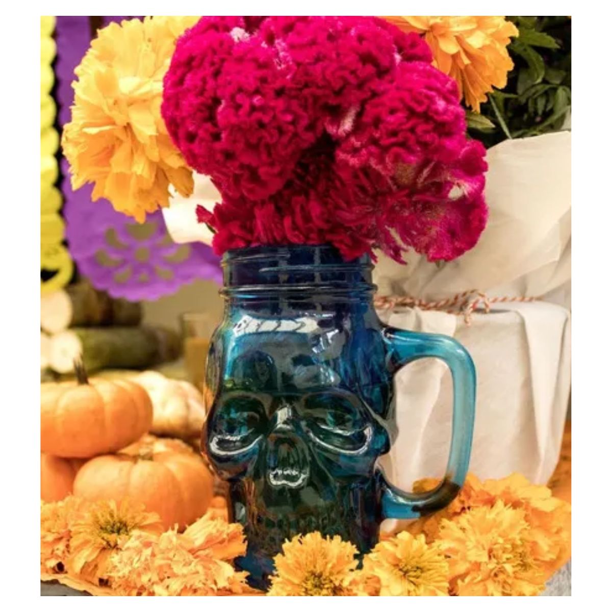 3pz Tarros Calavera Vaso Frasco Vidrio Mason Jars Cerveza Color Azul