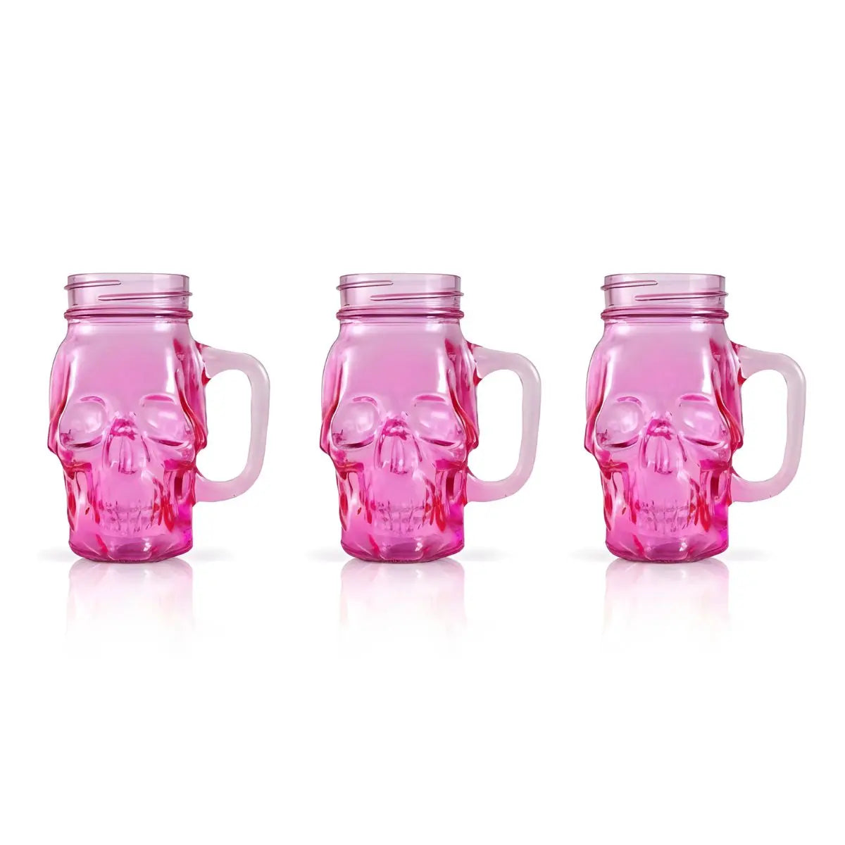 3 Mason Jar Calavera COLOR con Asa 16oz ROSA Sin Tapa Sin Popote - Drink Lab