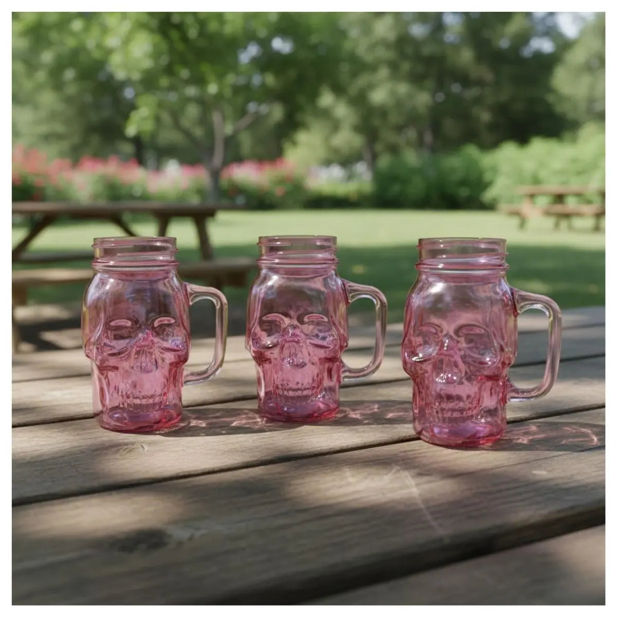 3 Mason Jar Calavera COLOR con Asa 16oz ROSA Sin Tapa Sin Popote - Drink Lab - empaque