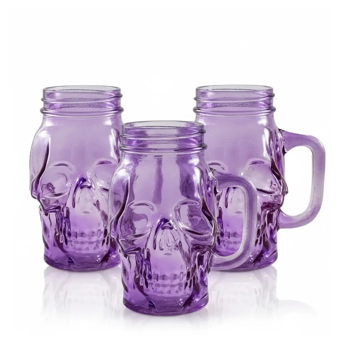 3 Mason Jar Calavera COLOR con Asa 16oz MORADO Sin Tapa Sin Popote - Coveme - empaque