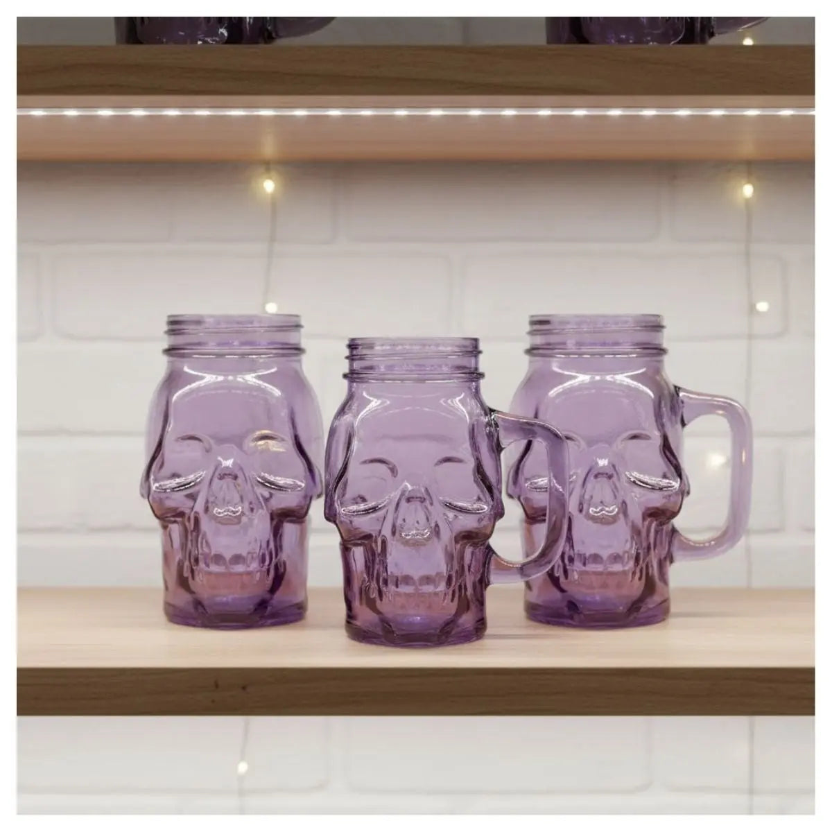 3 Mason Jar Calavera COLOR con Asa 16oz MORADO Sin Tapa Sin Popote - Coveme - vista lateral
