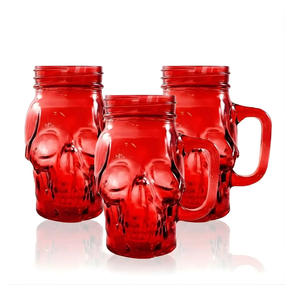 3 Mason Jar Calavera Rojo Asa 16oz Sin Tapa Sin Popote