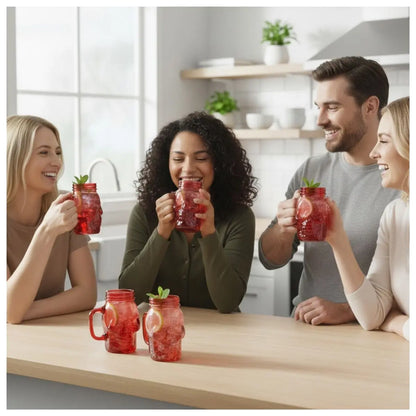 3 Mason Jar Calavera Rojo Asa 16oz Sin Tapa Sin Popote