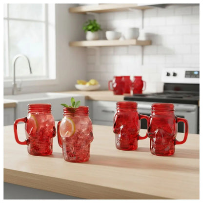 3 Mason Jar Calavera Rojo Asa 16oz Sin Tapa Sin Popote