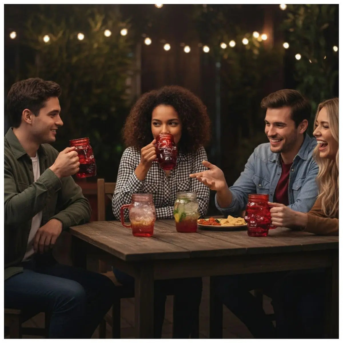 6 Mason Jar Calavera Rojo Asa 16oz Sin Tapa Sin Popote