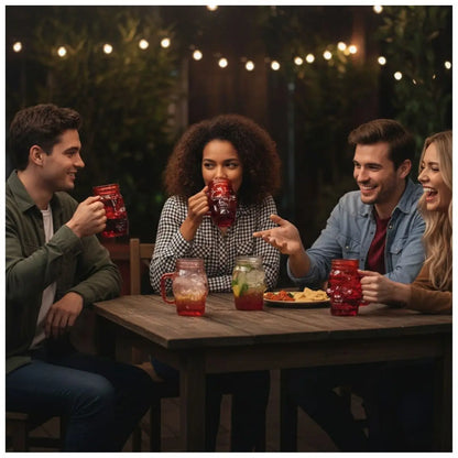 6 Mason Jar Calavera Rojo Asa 16oz Sin Tapa Sin Popote