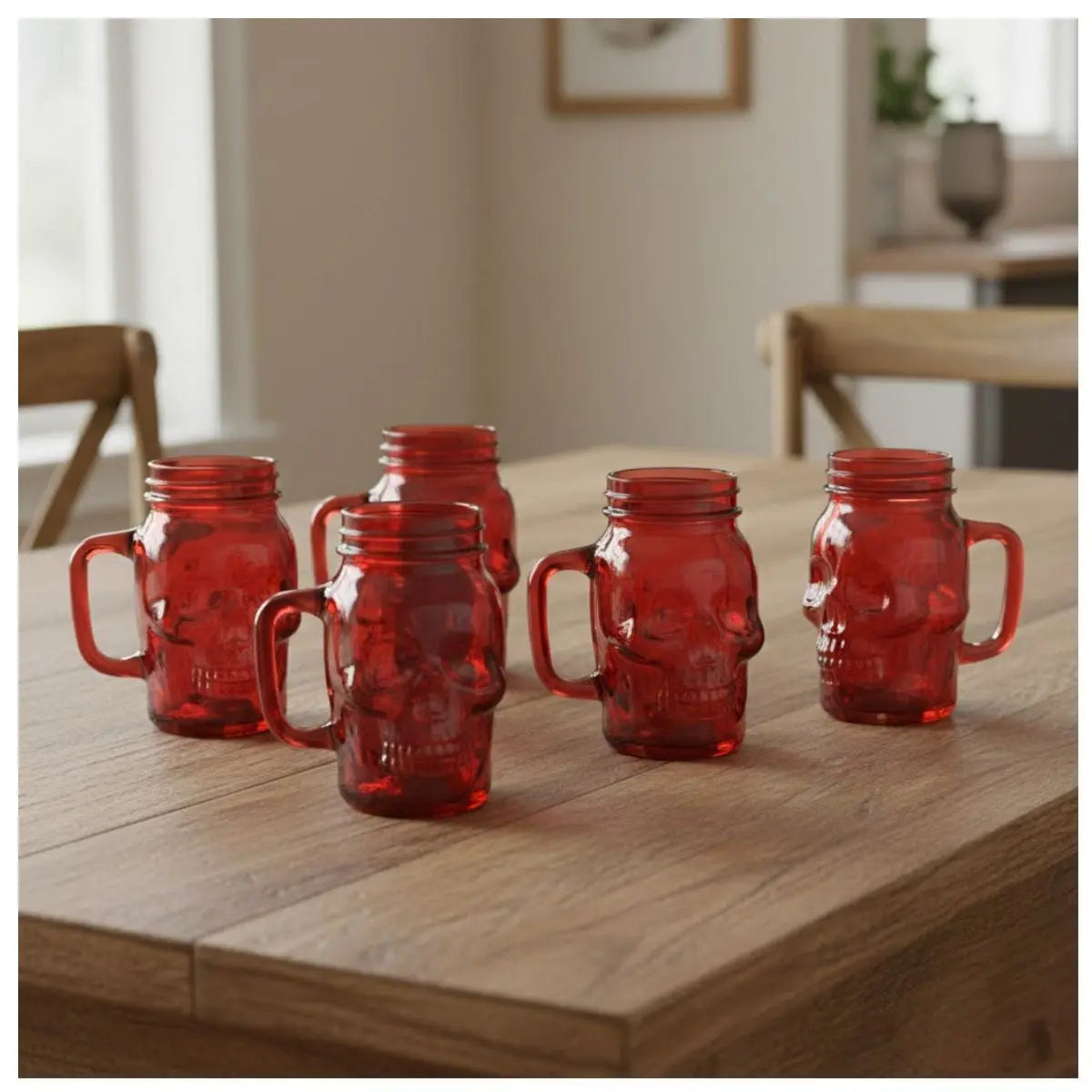 6 Mason Jar Calavera Rojo Asa 16oz Sin Tapa Sin Popote