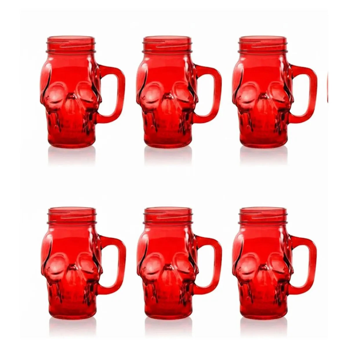 6 Mason Jar Calavera Rojo Asa 16oz Sin Tapa Sin Popote