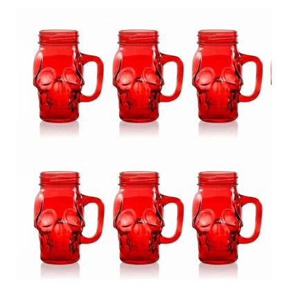 6 Mason Jar Calavera Rojo Asa 16oz Sin Tapa Sin Popote