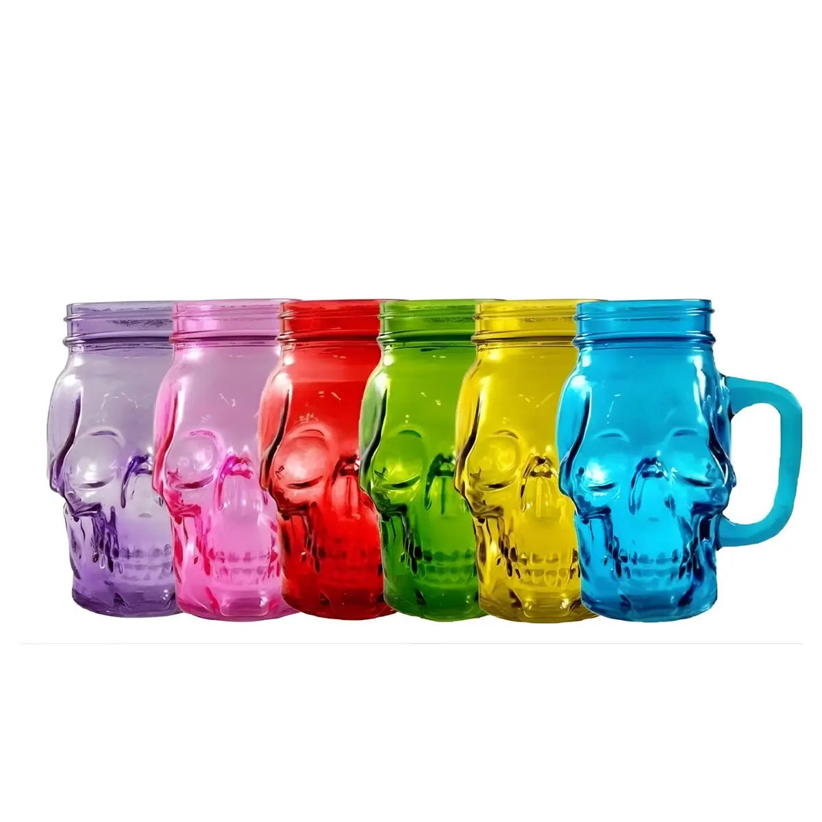 6pz Mason Jar Calavera de 16oz COLORES SURTIDOS Sin Tapa Sin Popote - Coveme - vista lateral