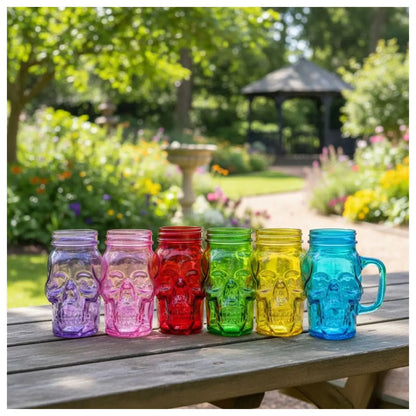 6pz Mason Jar Calavera de 16oz COLORES SURTIDOS Sin Tapa Sin Popote - Coveme - empaque