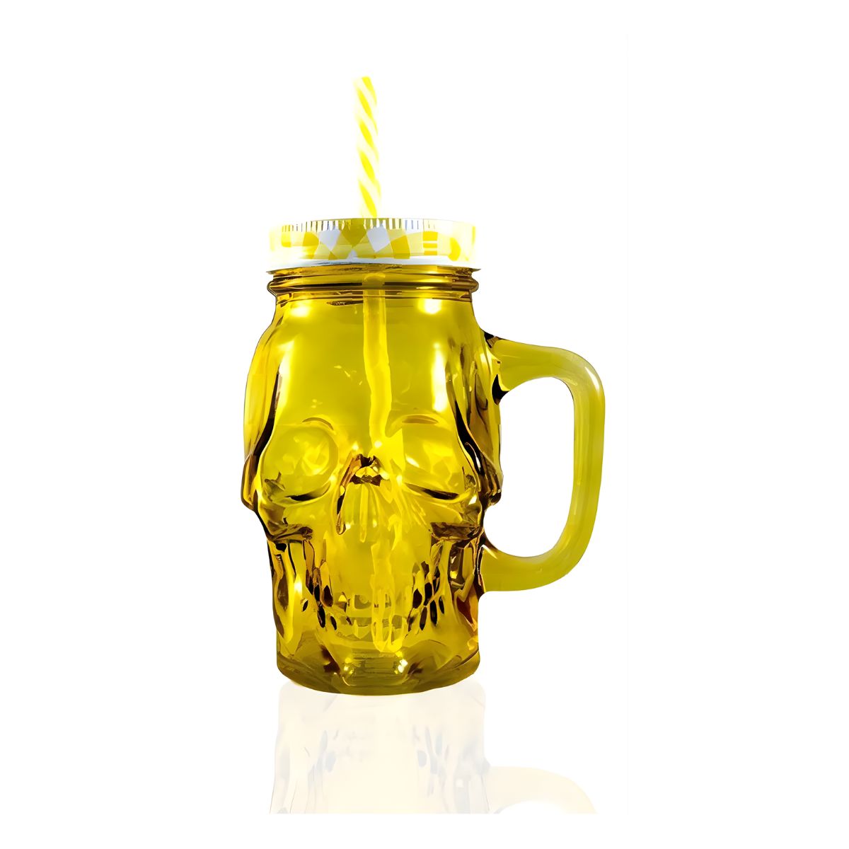 3pz Tarros Calavera Vaso Frasco Vidrio Mason Jars Cerveza Color Amarillo