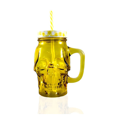 3pz Tarros Calavera Vaso Frasco Vidrio Mason Jars Cerveza Color Amarillo