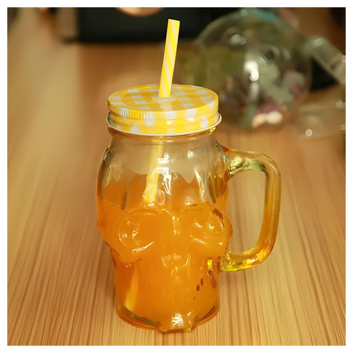 3pz Tarros Calavera Vaso Frasco Vidrio Mason Jars Cerveza Color Amarillo