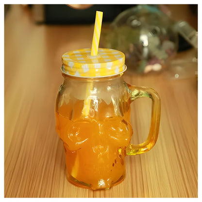 3pz Tarros Calavera Vaso Frasco Vidrio Mason Jars Cerveza Color Amarillo