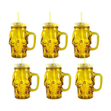 Mason Jar Tarro Vaso Calavera Skull Frasco Amarillo 6 Pz
