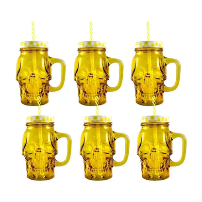 Mason Jar Tarro Vaso Calavera Skull Frasco Amarillo 6 Pz