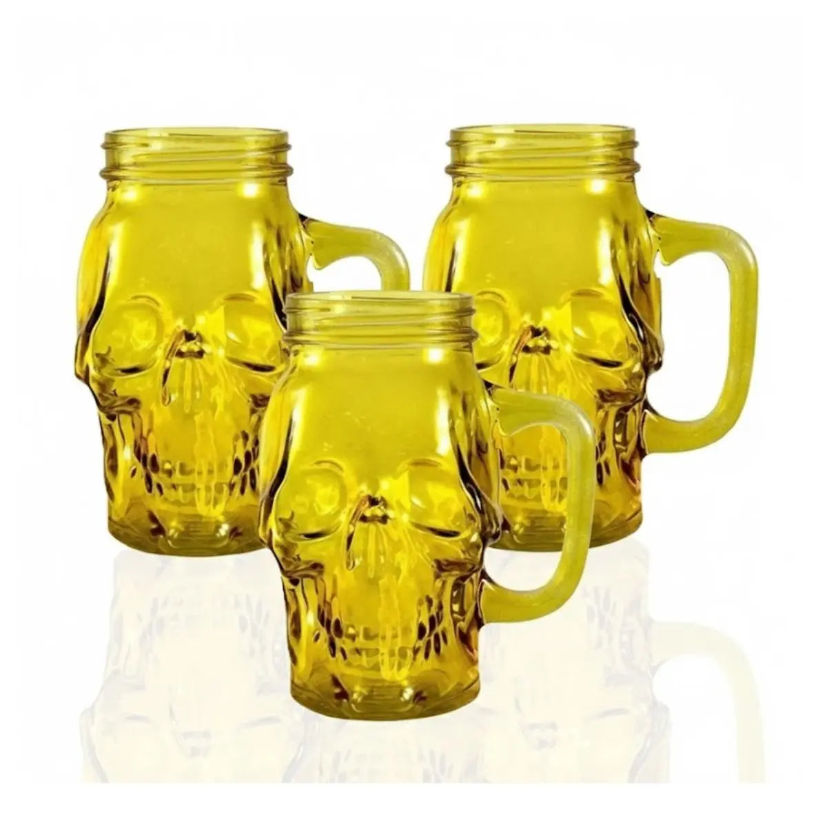 3 Mason Jar Calavera Amarillo Asa 16oz Sin Tapa Sin Popote