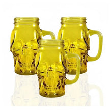 3 Mason Jar Calavera Amarillo Asa 16oz Sin Tapa Sin Popote