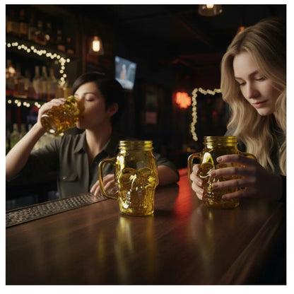 3 Mason Jar Calavera Amarillo Asa 16oz Sin Tapa Sin Popote